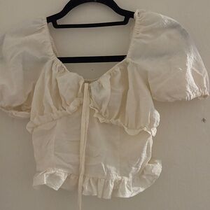 Forever 21 Cream Ruffle Puff Sleeve Blouse